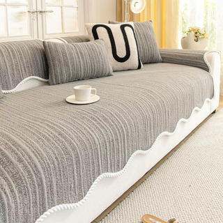 Yusenyi textured sofa cushion for all seasons 2025 new style cream style high-end special-shaped seat cushion fixed anti-shape plain dark gray 110x280cm