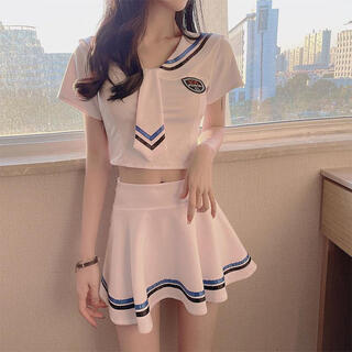 Universal large size 160 jin jin is equal to 0.5 kg jk uniform pure lust hot girl sexy summer college style waist shirt short pleated skirt two-piece set white and blue student suit (underwear) xl (140160 jin jin is equal to 0.5 kg)