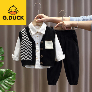 G.duck baby boy spring and autumn style three-piece set of children's sweater cardigan 2025 new boys spring handsome suit trendy black 80 cm