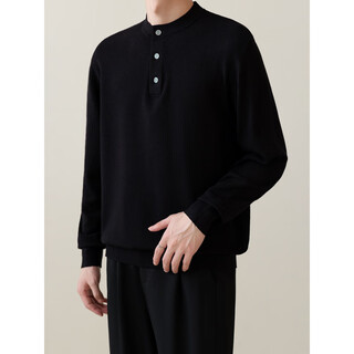 Kxke autumn and winter men's new style 2025 henry collar simple sweater men's casual commuting sweater half-cardigan long-sleeved inner wear black m