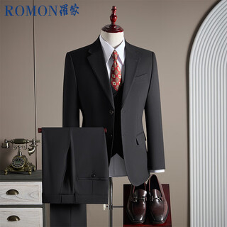Romon suit + vest + trousers tencel lyocell cotton wool high-end crafts suit jacket black m
