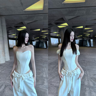 Better me white mid-length sexy three-dimensional fishbone corset tube top slim fit off-shoulder top short-sleeved waist reference waist slimmer xs _ waist around 60