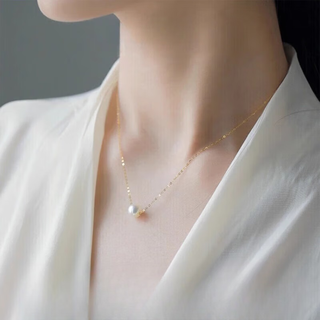 Dishi jingyi zhengyuan light bulb akoya seawater pearl necklace single pendant 18k gold birthday gift for girlfriend 6.5-7mm about 40cm