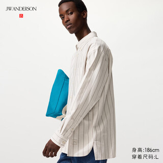 Uniqlo cooperation model/men's and women's oxford loose striped shirt/long-sleeved shirt 25 autumn and winter 480802 31 beige l /175/100a