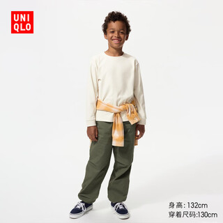 Uniqlo children's clothing boys and girls polar fleece round neck t-shirt long-sleeved fleece 25 autumn and winter new style 481213 01 milky white 160