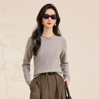Chunzhu pure wool 25 autumn and winter round neck solid color casual sweater basic age-reducing commuting warm women's wool pullover plaid light gray 3xl (135-150jin jin equals 0.5 kg)
