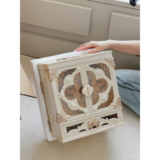 Jatuji every makeup large capacity storage box three-color led light cosmetic mirror milky white - with led three-color lighting light