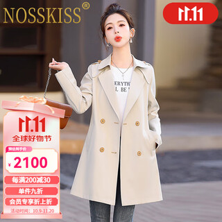 Nosskiss luxury high-end brand windbreaker jacket for women 2025 autumn new style small fashion versatile mid-length temperament top off-white l recommended 110-120jin jin equals 0.5 kg