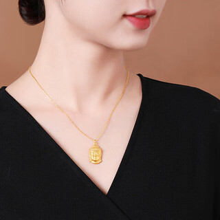 Chow tai fook gold pure gold 999 great sun tathagata buddha head pendant maitreya buddha pure gold necklace for men and women birthday gift pure gold with s925 chain