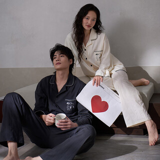 Mrs. slee sleep tight couple pajamas 2025 new spring and autumn pure cotton long-sleeved one man and one woman high-end temperament style can be worn outside home clothes hz2938-women's l