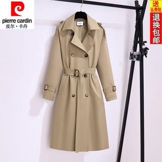 Pierre cardin 25 new spring and autumn windbreaker women's jacket high-end korean slim fit mid-length women's windbreaker jacket women khaki m