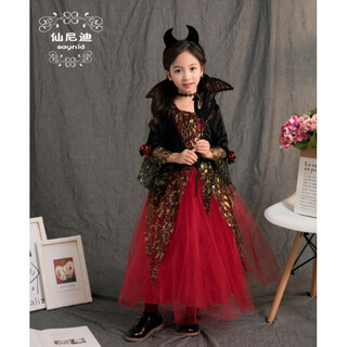 Nantang three-color halloween children's costume girl vampire horror demon witch dress cosplay masquerade princess rose red free black headdress + hand fork 110 cm