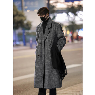 Shelley jones mid-length woolen coat for men in autumn and winter new style loose trendy high-end handsome windbreaker jacket top dark gray xl recommended 140-165 jin jin equals 0.5 kg