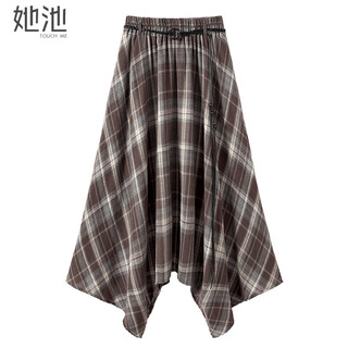 She pool irregular plaid skirt women's 2025 autumn new style a-line high waist mid-length plaid skirt