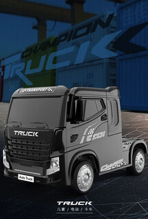 Jingxuan toy car 3-6 years old can drive and sit on children's electric car. large truck front container can be controlled remotely and can sit on it. four-wheel drive + wheel + leather seat, black, dual drive.