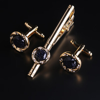 Lieshang french shirt trendy starry sky cufflinks and tie clip for men and women light luxury business french shirt cuff nail festival suit vast starry sky stone cufflinks and tie clip (gold)