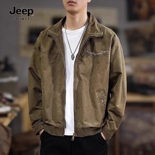 Jeep spirit jacket men's autumn and winter american retro pilot loose thickened handsome casual men's work jacket men's brown xl suitable weight 145-160jin jin equals 0.5 kg