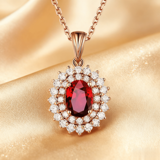 Coasze 1 carat unburned pigeon blood ruby necklace for women, classic colored gemstone, 18k gold, luxury, 0.5 carat, 24.3 points diamonds