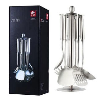 Zwilling german 304 kitchen utensil set, stainless steel anti-scald spoon, colander, spatula, seven-piece household kitchen cooking spatula 304 set, seven-piece stainless steel anti-scalding household kitchen cooking spatula, seven-piece set