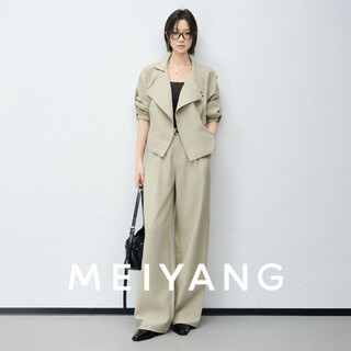 Meiyang melbourne no. 6 suit hemp texture commuting casual lapel jacket trousers cool temperament autumn new gray green (jacket + casual pants regular version) s