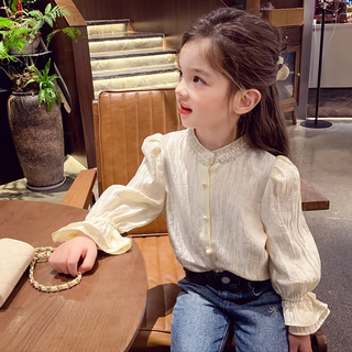 Mimi haro girls' small fragrant style shirts autumn clothing 2025 new style children's casual long sleeve tops little girls french shirts