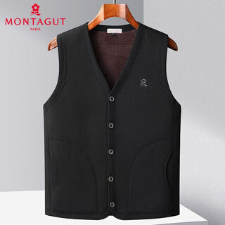 梦特娇（MONTAGUT）秋冬季中老年男士加厚保暖外套宽松坎肩外穿爸爸装背心马夹旗店舰 黑色【加绒加厚马甲】 5XL  建议165-185斤穿