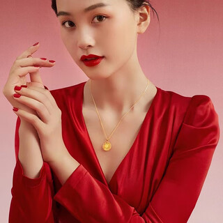 Yiqi lao phoenix 999 hong kong boutique yuesha gold-plated gold fu yuanyuan pendant new wanfu jin'an necklace s old fu yuanyuan pendant + 0 type necklace lao fengxiang quality