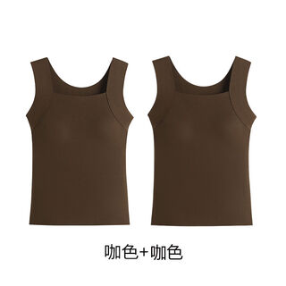 Herbal primary color liquid foundation thermal vest for women with breast pads, no-wear bra for autumn and winter, suspender underwear for women, coffee color ++ coffee color two pieces, great value discount, shaping and keeping warm all year round m