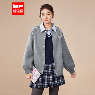 IEF/爱依服2025秋冬新款美式时尚休闲运动风百搭呢绒棒球服外套 灰1 均码