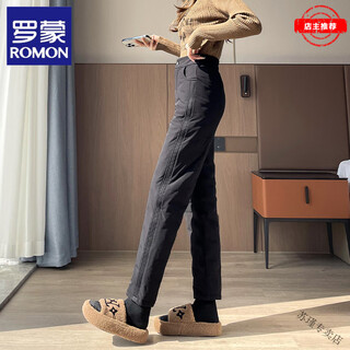 Romon white duck down straight down pants for women, winter new style, light and cold-proof, northeastern winter clothes for little people, black 26