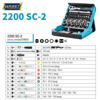Hazet german hazet tool ratchet socket wrench bit set 1/4 inch 50-piece set 2200sc-2 (1/4 inch 50-piece set)
