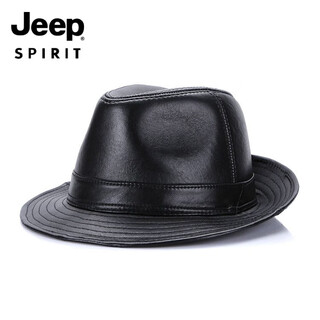 Jeep spirit american high-end haining genuine leather sheepskin men's top hat middle-aged and elderly autumn and winter flat hat outdoor leisure elderly black xl (55-56cm)