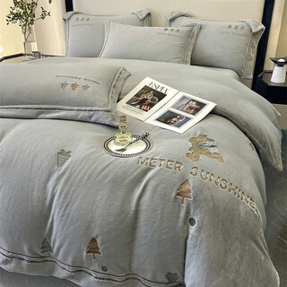 Mercury series home textiles winter thickened class a baby milk velvet four-piece set coral velvet falai velvet warm quilt cover sheet bedding 4 gray sheet type 1.8 four-piece set 200*230 quilt cover