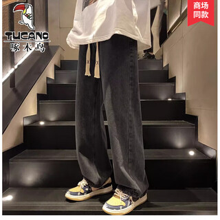 Woodpecker (tucano) retro style jeans for men in autumn and winter straight loose large size wide leg pants american trendy casual long pants black gray xl 130 to 145 jin jin equals 0.5 kg can be worn