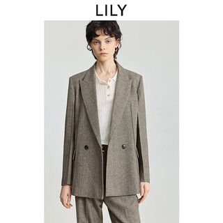 Lily2025 new winter women's wool blended old money style herringbone pattern commuter khaki suit jacket 717 khaki l