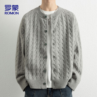 Romon sweater men's autumn and winter casual loose shoulder cardigan sweater men's round neck top jacket men 7001 gray xl