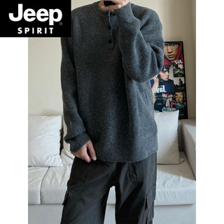 Jeep spirit dark gray american retro henry collar sweater men's winter cleanfit lazy style inner sweater dark gray m