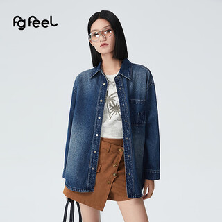 Popfeng 2025 winter new women's wear exquisite heavy industry hot diamond denim shirt qd2c23265l denim blue one size