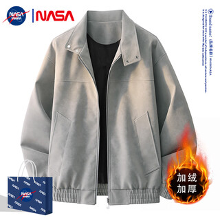 Whim nasa american men's pilot jacket men's winter 2025 autumn trendy brand versatile casual men's winter style plus velvet gray velvet thickened model xl (recommended 140-160 jin jin equals 0.5 kg)