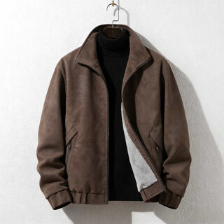 Gan jiang утолщенная кожаная куртка с воротником-стойкой в стиле ретро, мужская свободная повседневная однотонная универсальная мотоциклетная куртка коричневого цвета, тонкая xl 140-160jin jin равна 0,5 кг