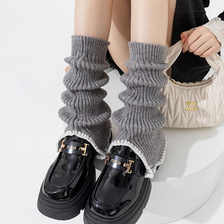 Special socks women's autumn and winter pile socks thickened wool warm retro open heavy industry coffee color vertical strip calf covers light gray one size