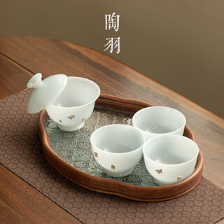 Tao yu, raw jade, ice seed, jade porcelain, curium nail silver butterfly, hovering two-cai tea bowl small set, home kung fu tea set