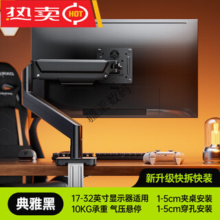 置简（ZHIJIAN）显示器支架机械臂电脑桌面可升降屏幕悬臂底座双屏台式托架X1 C4典雅黑【入门款_气动调节_10kg承重】