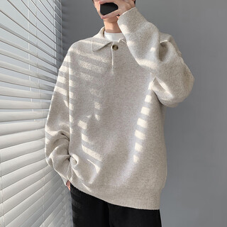 Pull back new product lazy style lapel sweater men's autumn and winter 2025 new loose casual old money style henry collar sweater chenguang apricot l