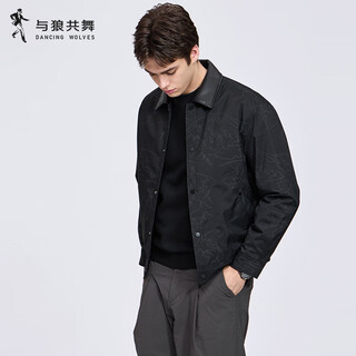 Dances with wolves barn style lapel padded jacket men's 2025 autumn and winter new casual retro print warm jacket 1017 black 001 l (175)