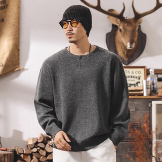 Jay leno american style 520g heavy retro sweater for men winter thickened 2025 new lazy style casual henley collar sweater floral gray heavy 520g m suitable for 115-130jin jin equals 0.5 kg