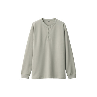 Muji men's waffle henley collar long-sleeved t-shirt base layer hardcore sun protection light yellow s 165/84a