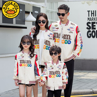 G.duck family of three and four parent-child clothing 2025 spring and autumn heavy industry embroidery mother and child western style m bean baseball uniform jacket heavy industry baseball uniform beige 120 children's clothing