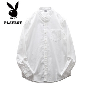 Playboy pure cotton oxford shirt men's long-sleeved spring and autumn white stand-up collar shirt high-end henley collar jacket for men white cotton oxford m (suitable for 120 jin jin equal to 0.5 kg or less)