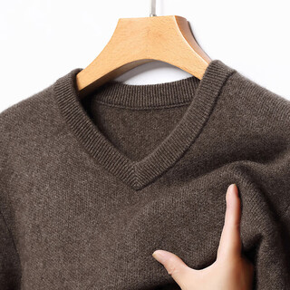 Deer king optim cashmere sweater men's winter new cashmere v-neck men's knitted sweater loose sweater simple warm bottoming shirt earth brown xl 175 recommended 140/155jin jin equals 0.5 kg